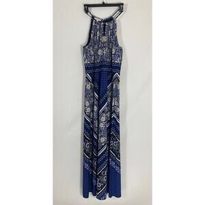 Established 1962 Blue Halter Maxi Dress Plus Size 16 Floral Paisley Print Hippie